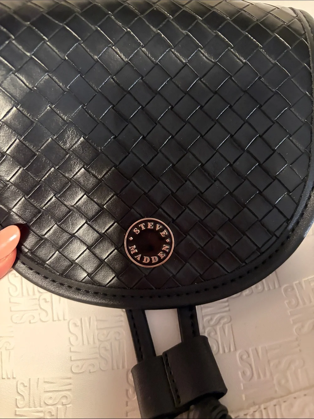Black & White Steve Madden Woven-Flap Mini Backpack
